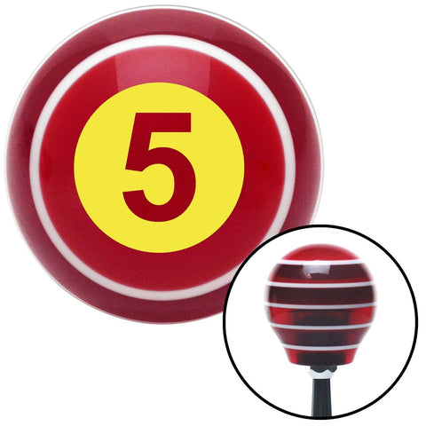 Yellow Racing Number 5 Red Stripe Shift Knob with M16 x 15 Insert