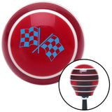 Blue Dual Checkered Flags Red Stripe Shift Knob with M16 x 15 Insert