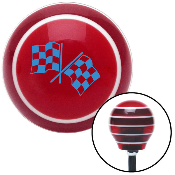 Blue Dual Checkered Flags Red Stripe Shift Knob with M16 x 15 Insert