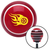 Yellow Flaming Wheel Red Stripe Shift Knob with M16 x 15 Insert