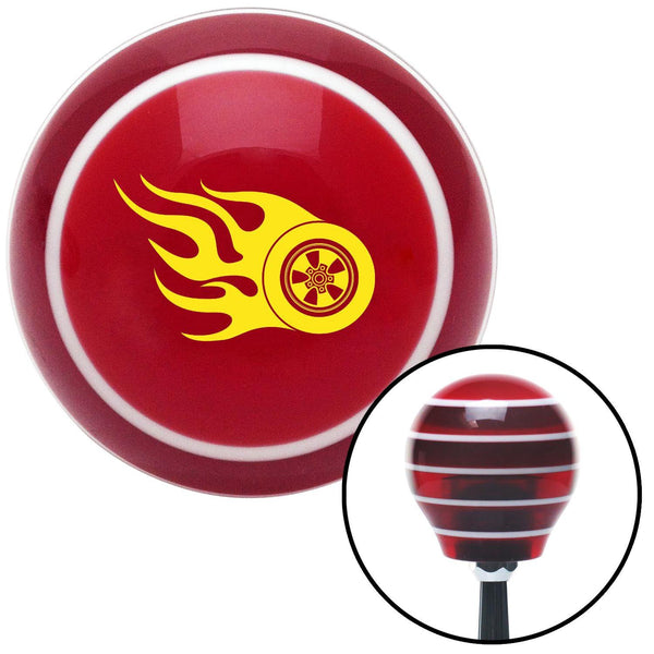 Yellow Flaming Wheel Red Stripe Shift Knob with M16 x 15 Insert