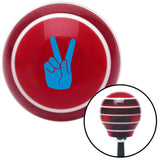 Blue Hand Making Peace Sign Red Stripe Shift Knob with M16 x 15 Insert