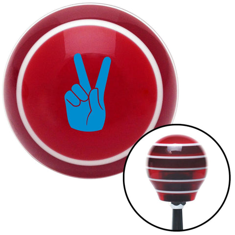 Blue Hand Making Peace Sign Red Stripe Shift Knob with M16 x 15 Insert