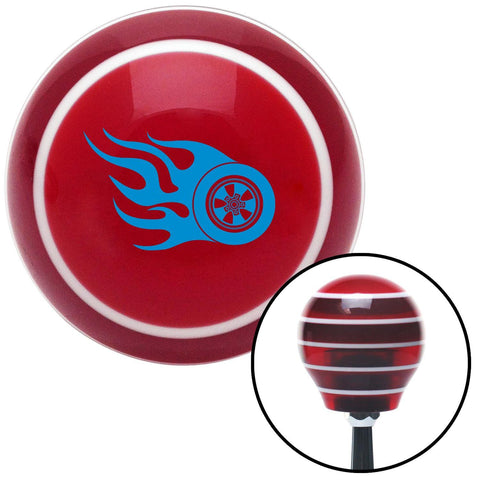 Blue Flaming Wheel Red Stripe Shift Knob with M16 x 15 Insert