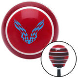 Blue Checkered Racing WIngs Red Stripe Shift Knob with M16 x 15 Insert