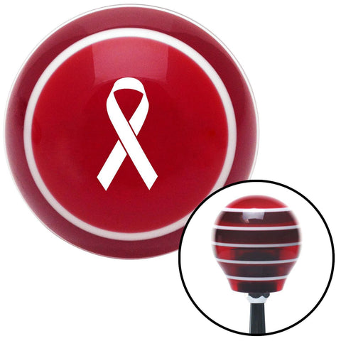 White Ribbon w Overlap Red Stripe Shift Knob with M16 x 15 Insert