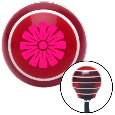 Pink Hawaiian Flower 1 Red Stripe Shift Knob with M16 x 15 Insert