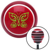 Green Fancy Abstract Butterfly Red Stripe Shift Knob with M16 x 15 Insert
