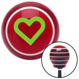 Green Fat Outlined Heart Red Stripe Shift Knob with M16 x 15 Insert