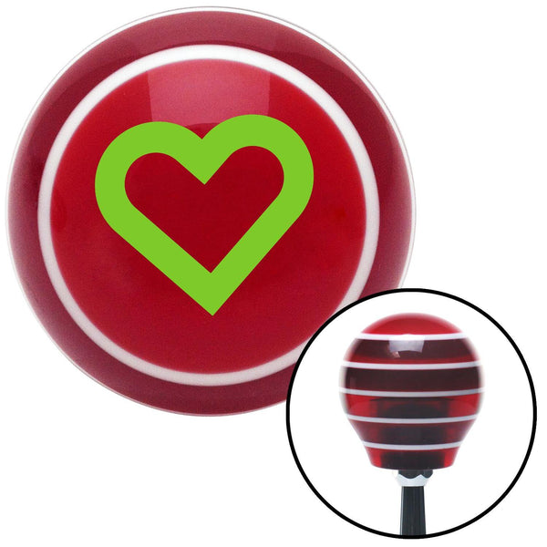 Green Fat Outlined Heart Red Stripe Shift Knob with M16 x 15 Insert