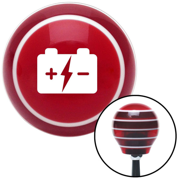 White Battery Charge Symbol Red Stripe Shift Knob with M16 x 15 Insert