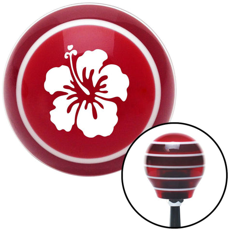 White Hawaiian Flower 9 Red Stripe Shift Knob with M16 x 15 Insert