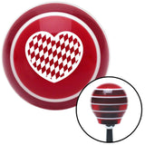 White Checkered Heart Red Stripe Shift Knob with M16 x 15 Insert