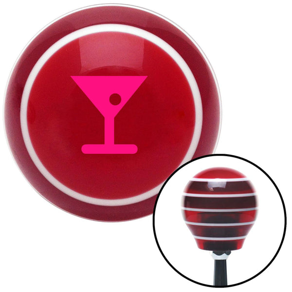 Pink Martini Glass w Olive Red Stripe Shift Knob with M16 x 15 Insert