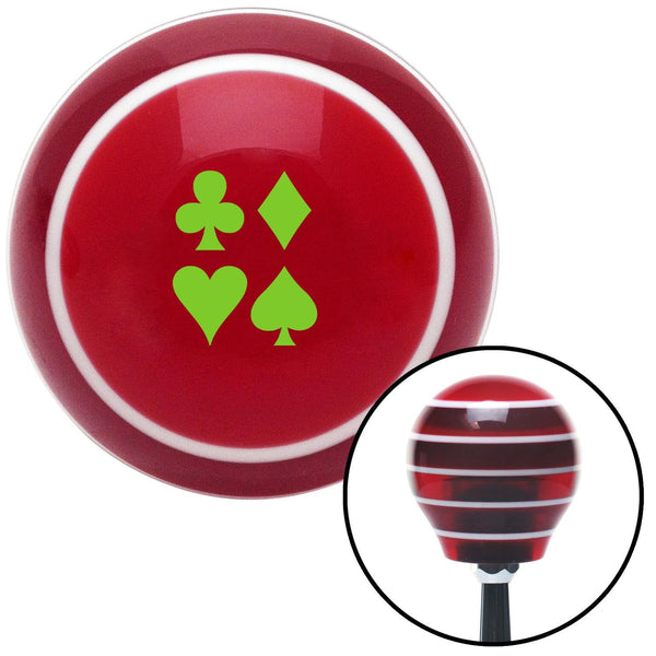 Green Clubs Diamond Heart Spades Red Stripe Shift Knob with M16 x 15 Insert