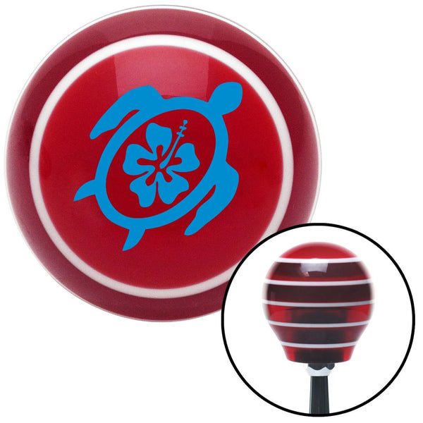 Blue Turtle w Flower Red Stripe Shift Knob with M16 x 15 Insert