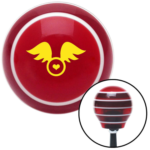 Yellow Flying Encased Heart Red Stripe Shift Knob with M16 x 15 Insert