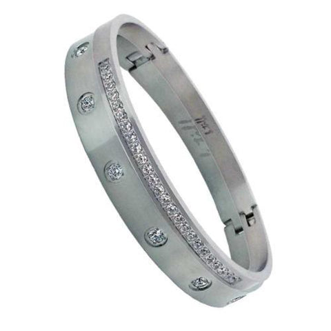 B.Tiff Brighter than Diamond Stainless Steel Pave 2 Bangle Bracelet Double Stack