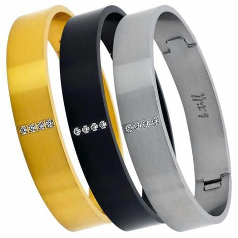 B.Tiff Signity Star Brighter than Diamond Pave Bangle Bracelet Gold, Black, Steel, Small, Med, Large