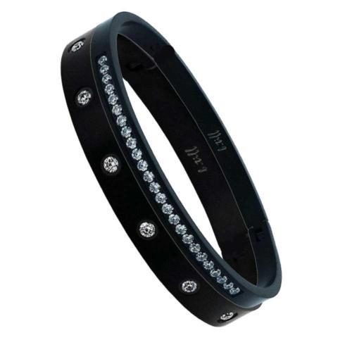 BTiff Brighter than Diamond Anodized Titanium Pave 2 Bangle Bracelet Double Stack