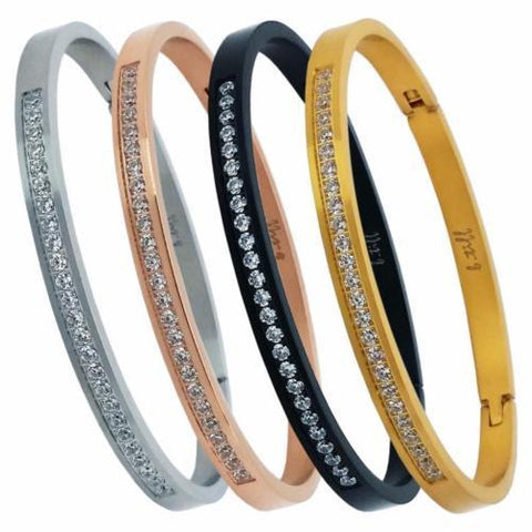 BTiff Half Eternity Matte Finished Bangle Bracelet Black, Gold, Rose Gold, Steel, Small, Med, Large
