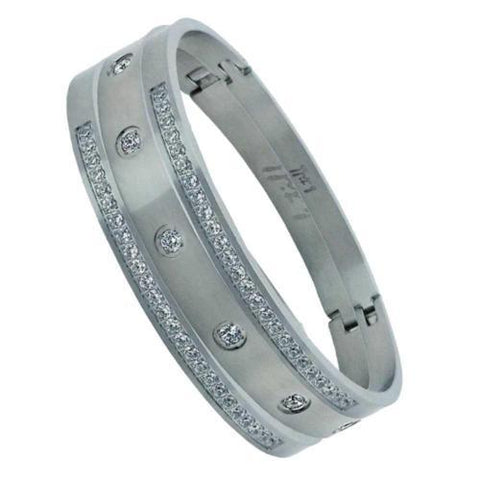 BTiff Star Brighter than Diamond Stain Steel Pave 3 Bangle Bracelet Triple Stack