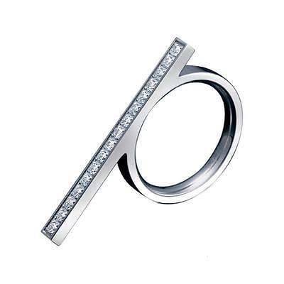 BTiff Signity Star Brighter than Diamond Pave Set Steel Straight Bar RIng 16 Stones