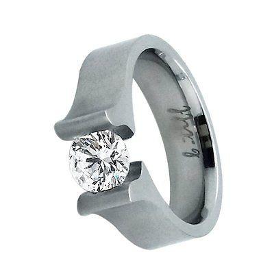 BTiff Signity Star Brighter than Diamond Tension Set Steel Solitaire 1Ct Ring