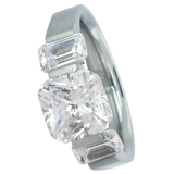 B.Tiff Ring, Stainless Steel Ring Tension Set 2.0ct Diamond Cut Cushion Solitaire Signity Star with Two 0.50ct Diamond Cut Emerald Signity Star.