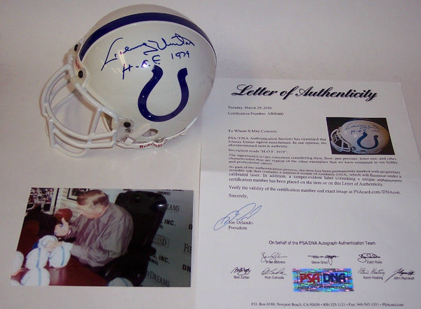 Johnny Unitas Autographed Hand Signed Baltimore Colts Authentic Mini Helmet - PSA/DNA