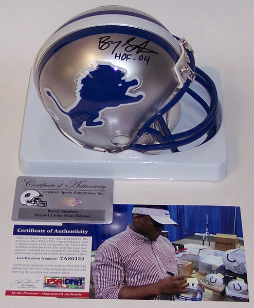 Barry Sanders Autographed Hand Signed Lions Throwback Mini Helmet - PSA/DNA