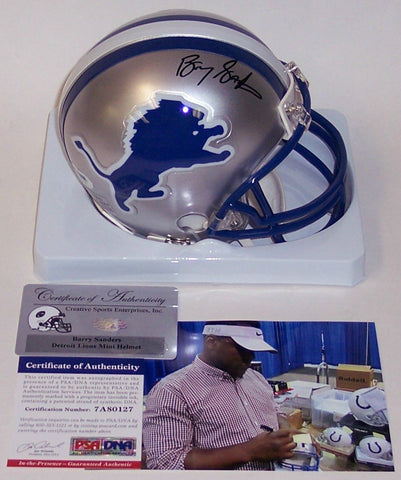 Barry Sanders Autographed Hand Signed Lions Throwback Mini Helmet - PSA/DNA