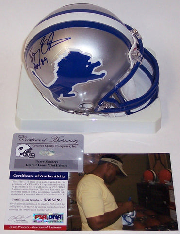 Barry Sanders Autographed Hand Signed Lions Throwback Mini Helmet - PSA/DNA