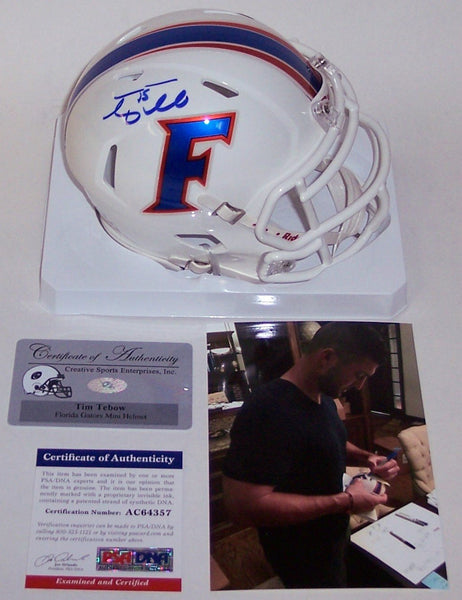 Tim Tebow Autographed Hand Signed Florida Gators White Speed Mini Helmet - PSA/DNA