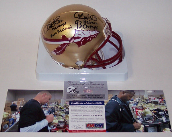 Charlie Ward & Chris Weinke Hand Signed FSU Florida State Seminoles Mini Helmet - PSA/DNA