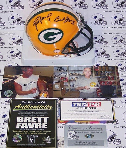 Bart Starr & Brett Favre Autographed Hand Signed Packers Mini Helmet - PSA/DNA