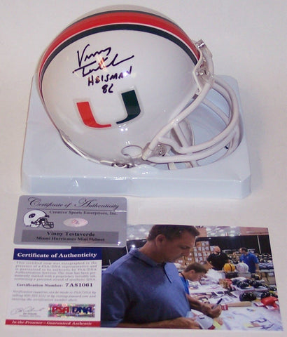 Vinny Testaverde Autographed Hand Signed Miami Hurricanes Mini Helmet - PSA/DNA