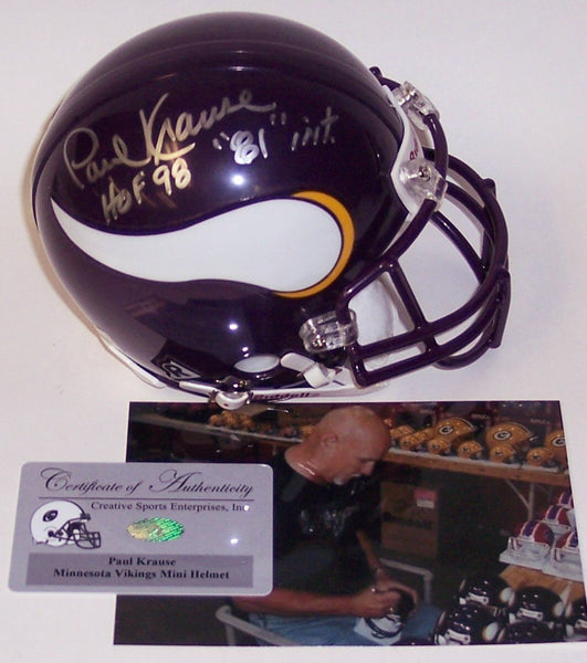 Paul Krause Autographed Hand Signed Vikings Mini Helmet - PSA/DNA