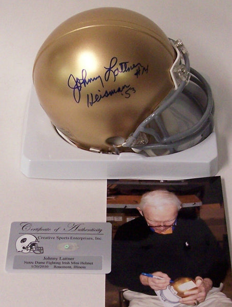 Johnny Lattner autographed Hand Signed Notre Dame Fighting Irish Mini Helmet