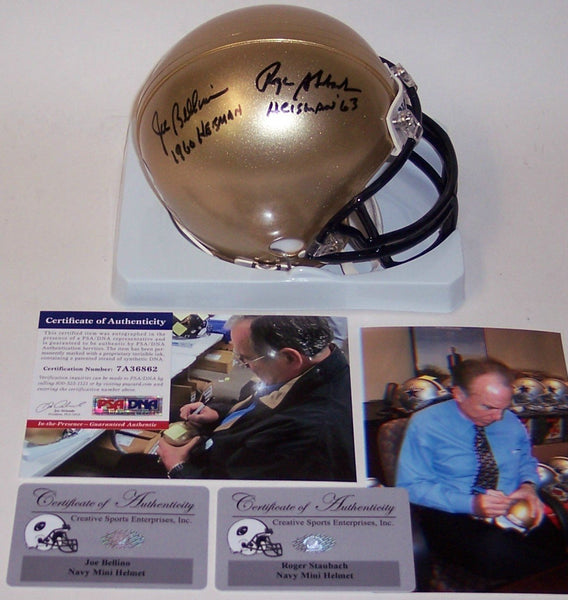 Joe Bellino & Roger Staubach Autographed Hand Signed Navy Midshipmen Mini Helmet - PSA/DNA