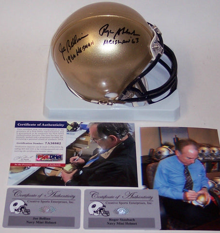 Joe Bellino & Roger Staubach Autographed Hand Signed Navy Midshipmen Mini Helmet - PSA/DNA