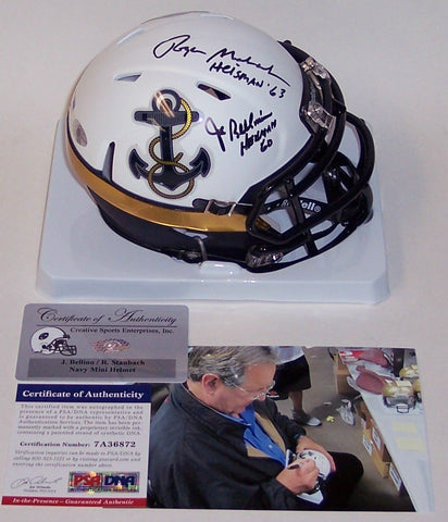 Joe Bellino & Roger Staubach Autographed Hand Signed Navy 2012 Special Speed Mini Helmet - PSA/DNA