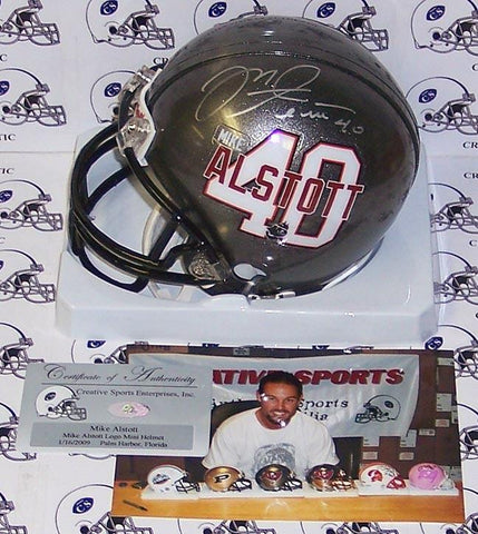 Mike Alstott Hand Signed Alstott Logo Bucs Mini Helmet - PSA/DNA