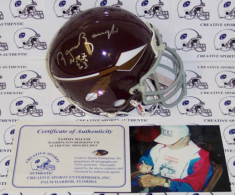 Sammy Baugh Hand Signed Washington Redskins Mini Helmet - PSA/DNA