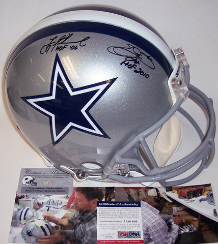 Emmitt Smith & Troy Aikman Autographed Dallas Cowboys Authentic Helmet - PSA/DNA
