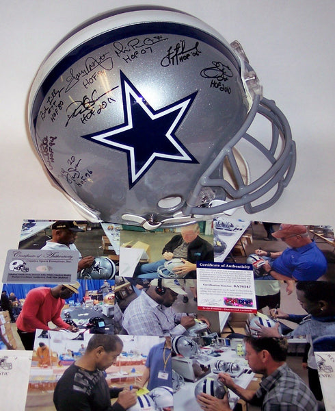 Troy Aikman, Emmitt Smith, Tony Dorsett, Michael Irvin, Bob Lilly, Randy White, Mel Renfro & Deion Sanders Autographed Hand Signed Dallas Cowboys Authentic Proline Helmet - PSA/DNA
