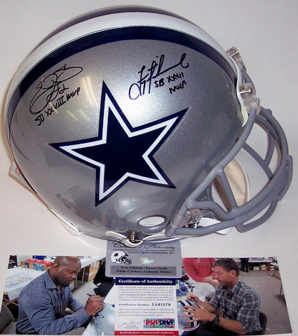 Emmitt Smith & Troy Aikman Autographed Hand Signed Dallas Cowboys Authentic Helmet - PSA/DNA