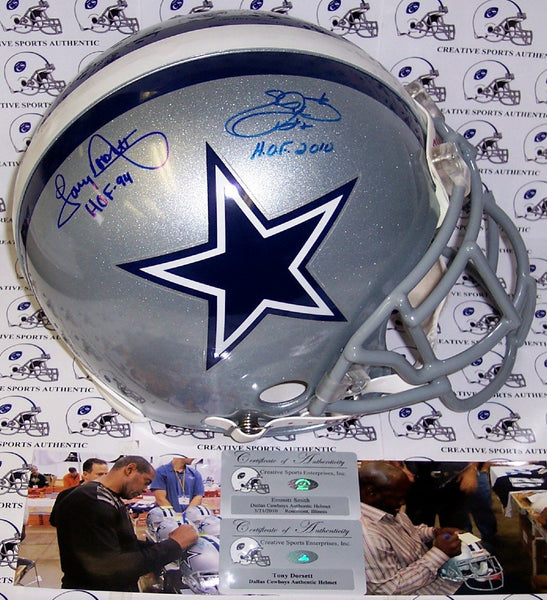 Emmitt Smith & Tony Dorsett Hand Signed Dallas Cowboys Authentic Helmet - PSA/DNA