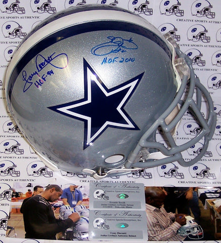 Emmitt Smith & Tony Dorsett Hand Signed Dallas Cowboys Authentic Helmet - PSA/DNA