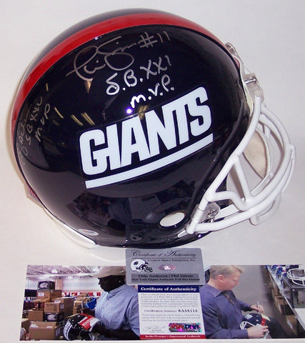 Ottis Anderson & Phil Simms Autographed Hand Signed New York Giants Throwback Authentic Full Size Helmet - PSA-DNA